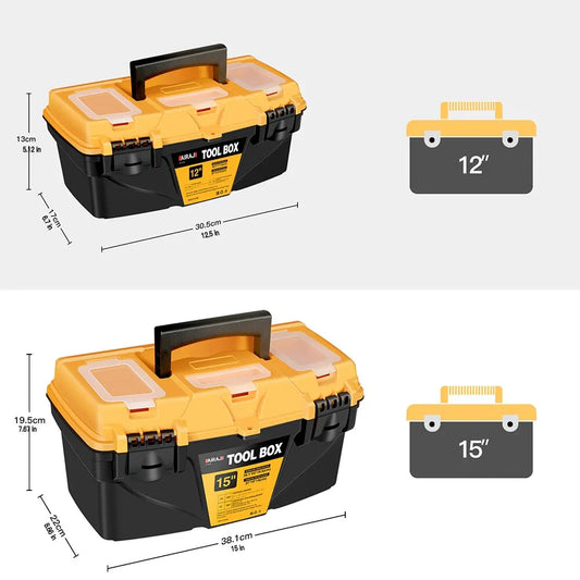 AIRAJ 12/15 Inch Hardware Toolbox – Thick Plastic Combination Suitcase for Electricians & Carpenters