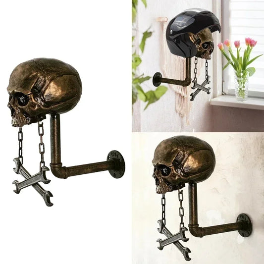 Skull Wall-Mounted Helmet Holder – Decorative Helmet Rack Stand for Coats & Indoor Display